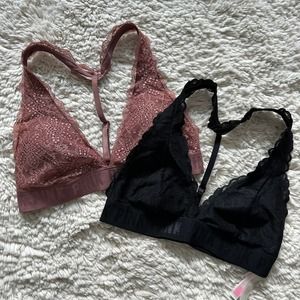 PINK by Victoria's Secret Black and Brown Lace Racerback Bralettes Womens Sz Med
